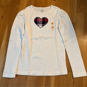 Gymboree Size 9 Girls White Long Sleeve Kids Shirt with Embroidered Heart Design